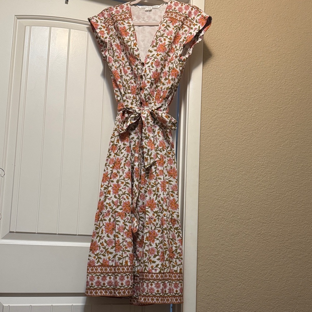 Veronica Beard Floral Midi Dress in Pink and Orange